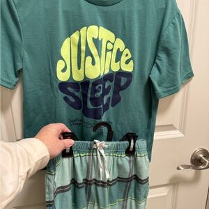 Justice Kids Teal and Navy Pajama Set